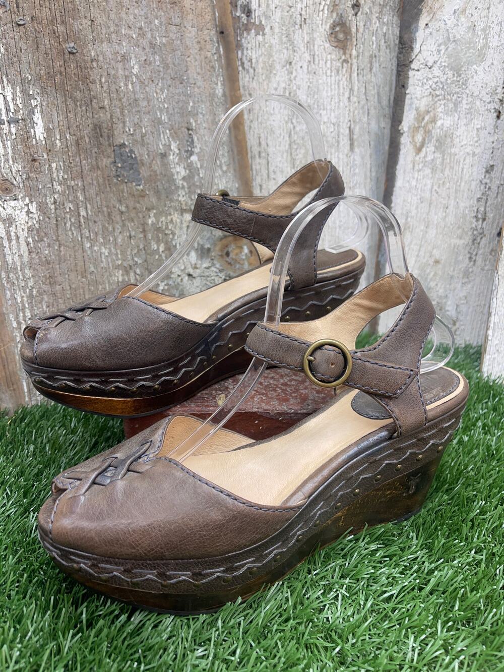 Frye Blair Peeptoe Leather Platform Wedge Heel Sandals Western Boho Women's 9.5
